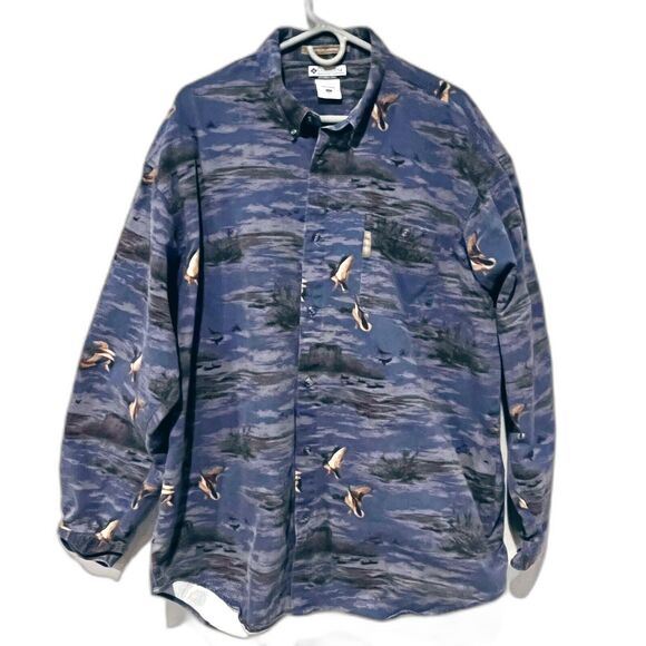 Columbia River Lodge Long Sleeve Blue Button Down Duck Hunting XXL Shirt EUC - Picture 1 of 5